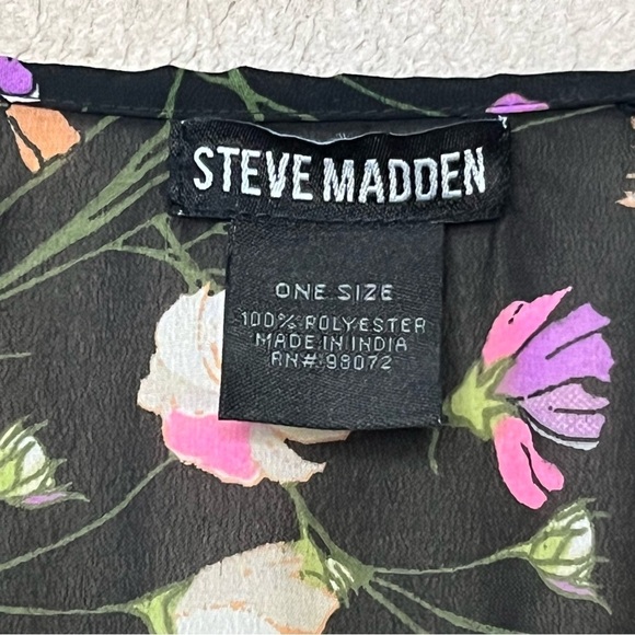 Steve Madden Floral Lace Edge Shawl-Black/White//Pink-Women’s One Size-Bohemian - Picture 4 of 7